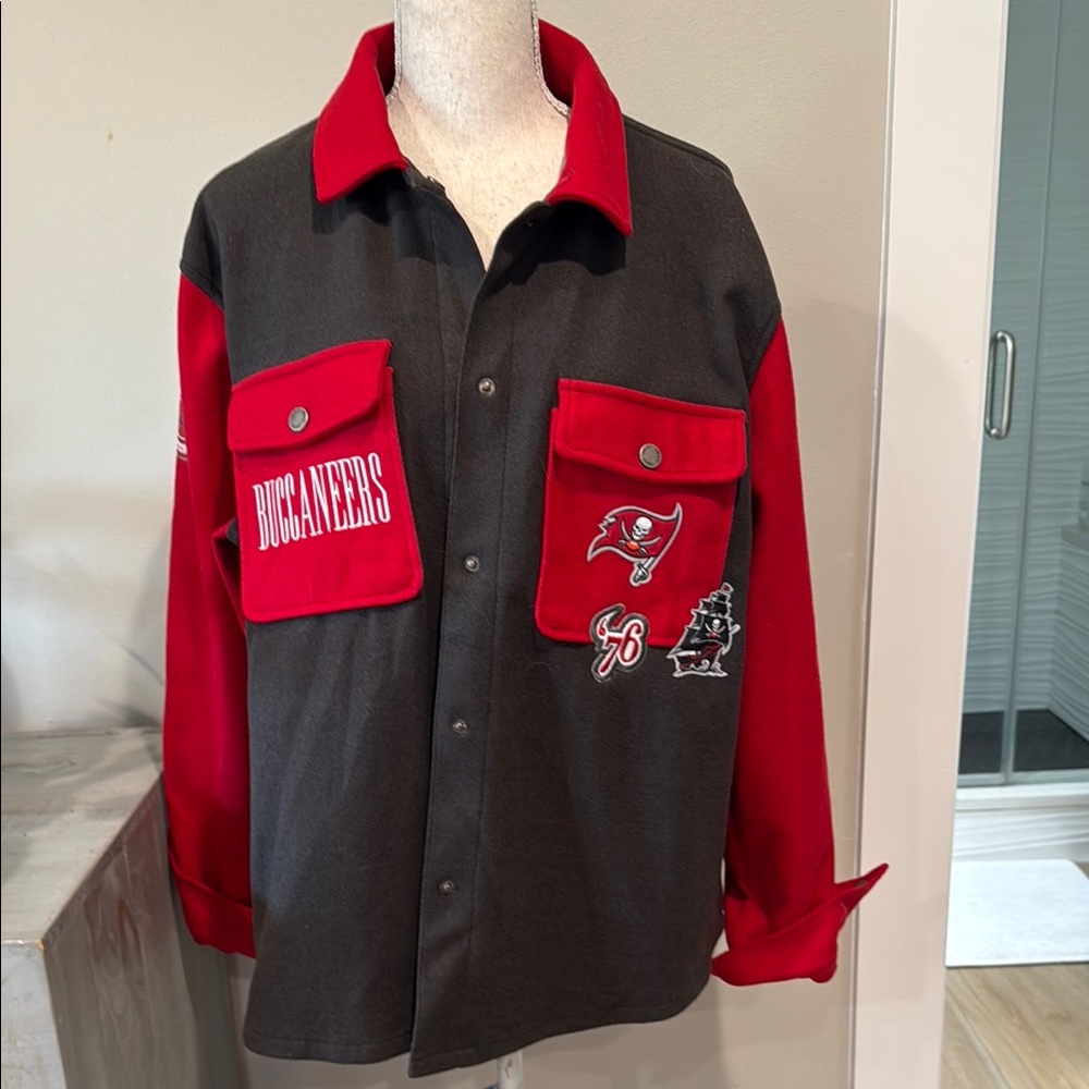 Tampa Bay Buccaneers Red and Gray Button-Up Shirt/Jacket